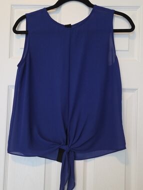 Sleeveless Tie-Front Chiffon Top - Royal Blue